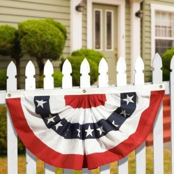 American Poly Cotton Patriotic Pleated Fan 18 x 36-inch Strong Heading Grommets - Picture 3 of 3